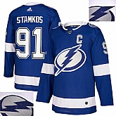 Tampa Bay Lightning #91 Steven Stamkos Blue With Special Glittery Logo Adidas Jersey,baseball caps,new era cap wholesale,wholesale hats
